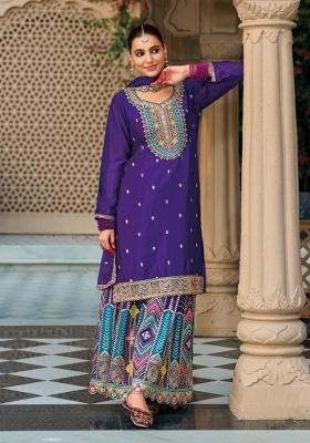 purple Zari Work Silk Blend Salwar Suit