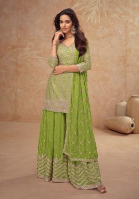 green Zari Work Silk Blend Salwar Suit