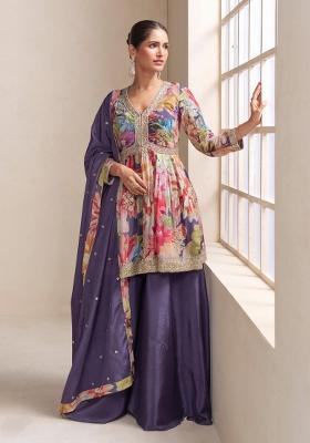multicolor Zari Work Silk Salwar Kameez