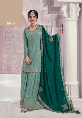 sky blue Zari Work Silk Salwar Suit