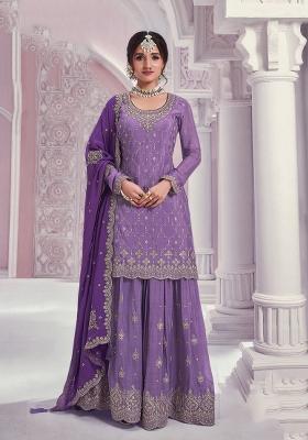 lavender Zari Work Silk Blend Salwar Suit