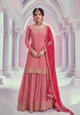 peach Zari Work Silk Salwar Suit