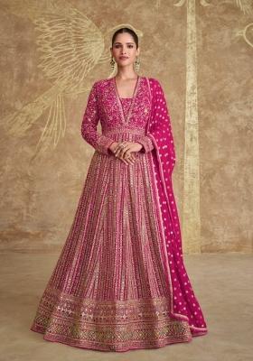 pink Zari Work Georgette Anarkali With Dupatta