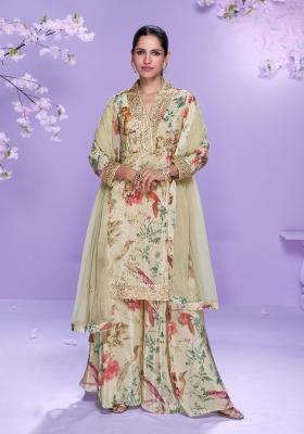 multicolor Zari Work Silk Salwar Kameez