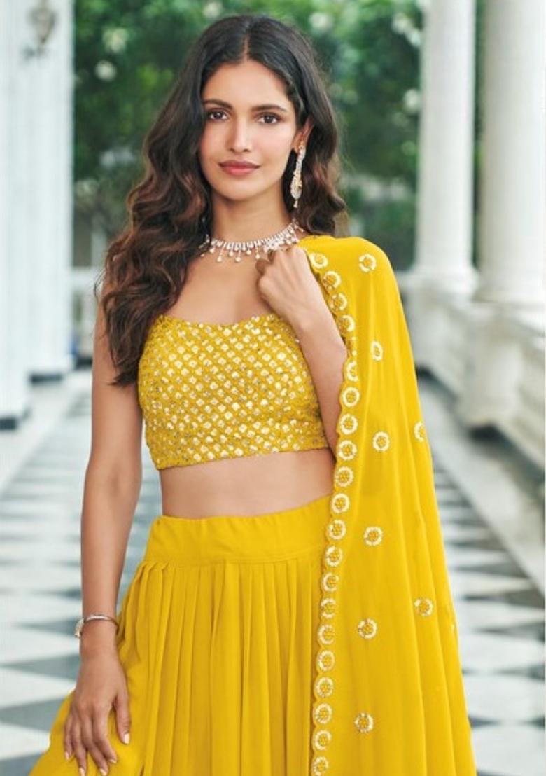 yellow Zari Work Georgette Indo Western Set - Indya
