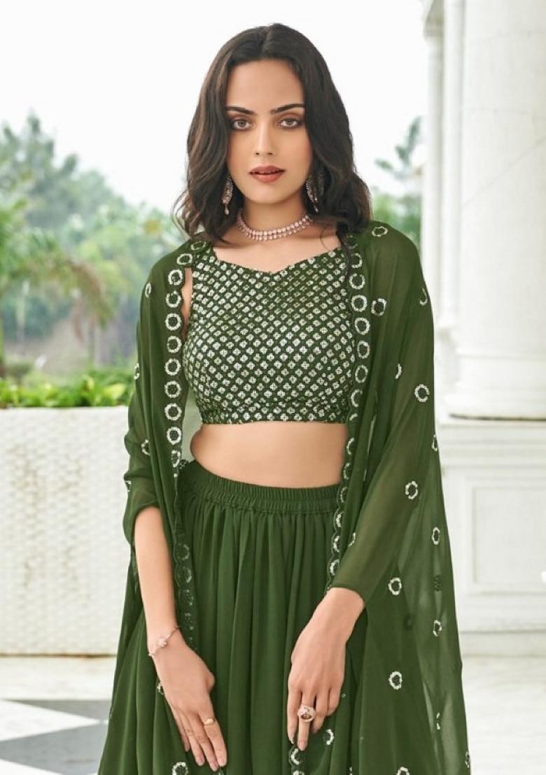 mehendi Zari Work Georgette Indo Western Set - Indya