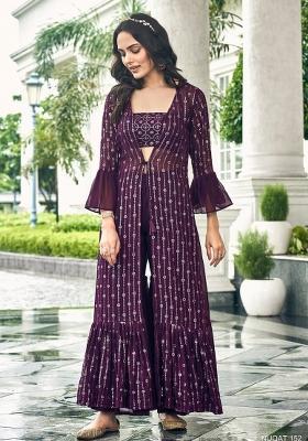 purple Zari Work Georgette Indo Western Set