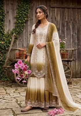 brown Zari Work georgette Salwar Kameez