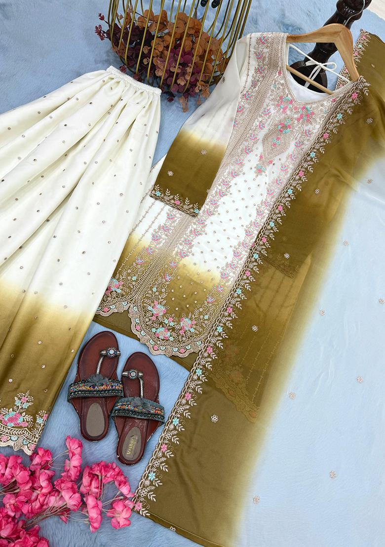 brown Zari Work georgette Salwar Kameez - Indya