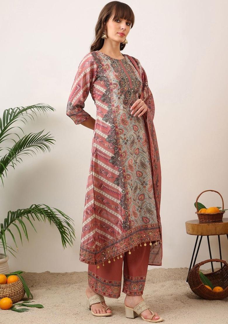 Multi Solid Silk Blend Kurta Set - Indya
