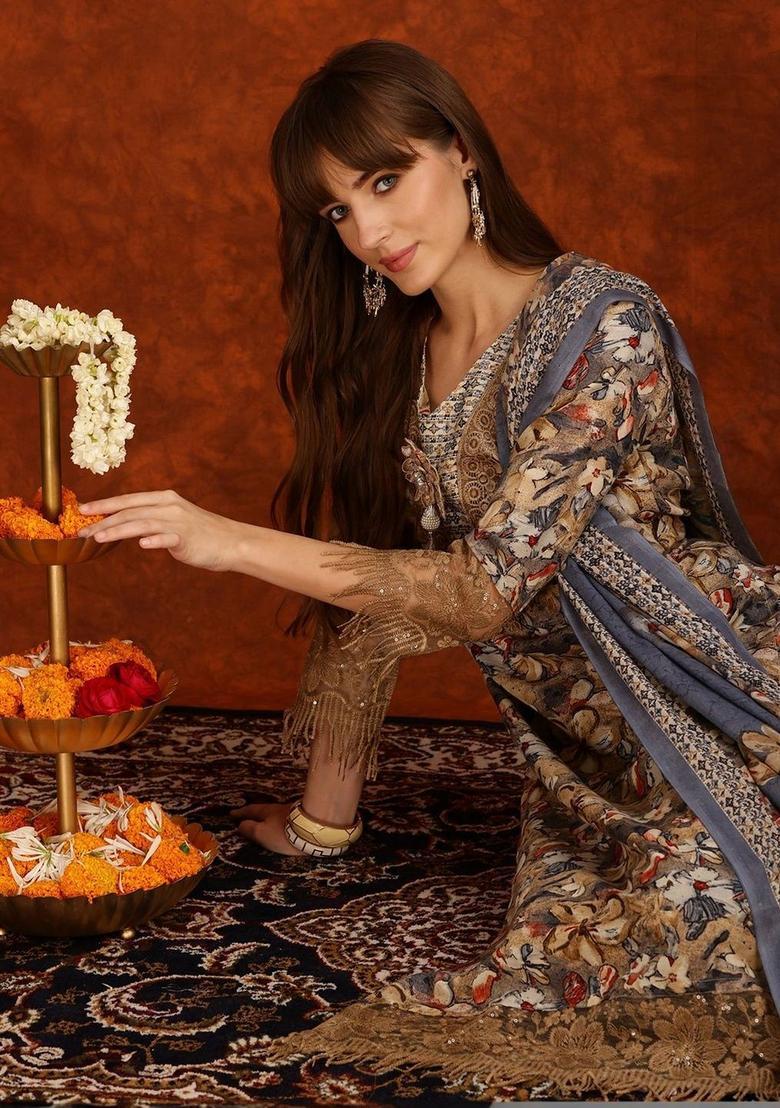 Multi Printed Cotton Blend Kurta Set - Indya