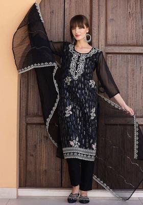 Black Solid Shantoon Kurta Set