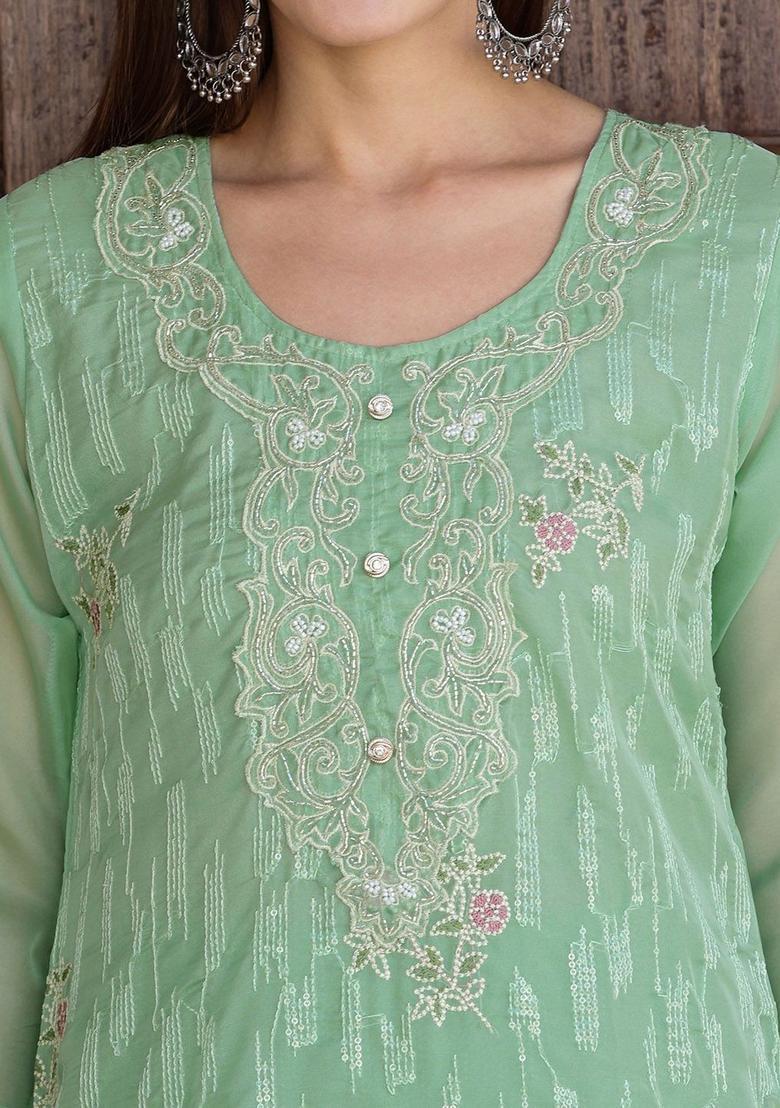 Green Solid Shantoon Kurta Set - Indya