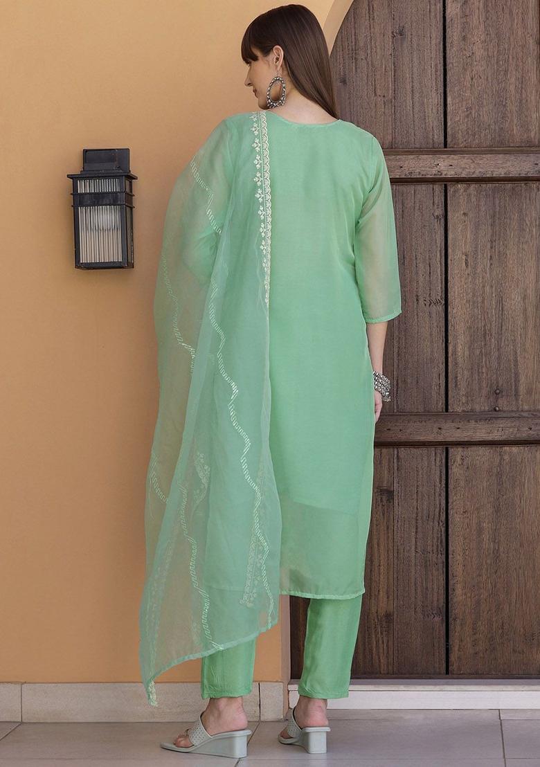 Green Solid Shantoon Kurta Set - Indya