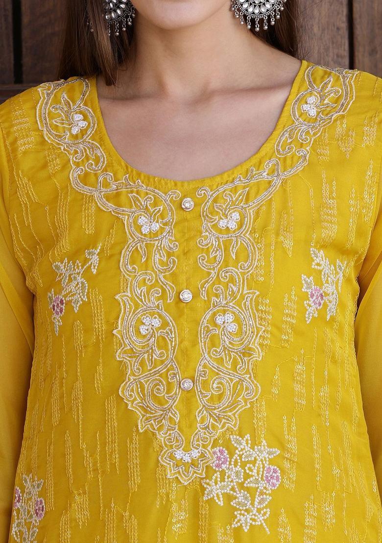 Yellow Solid Shantoon Kurta Set - Indya