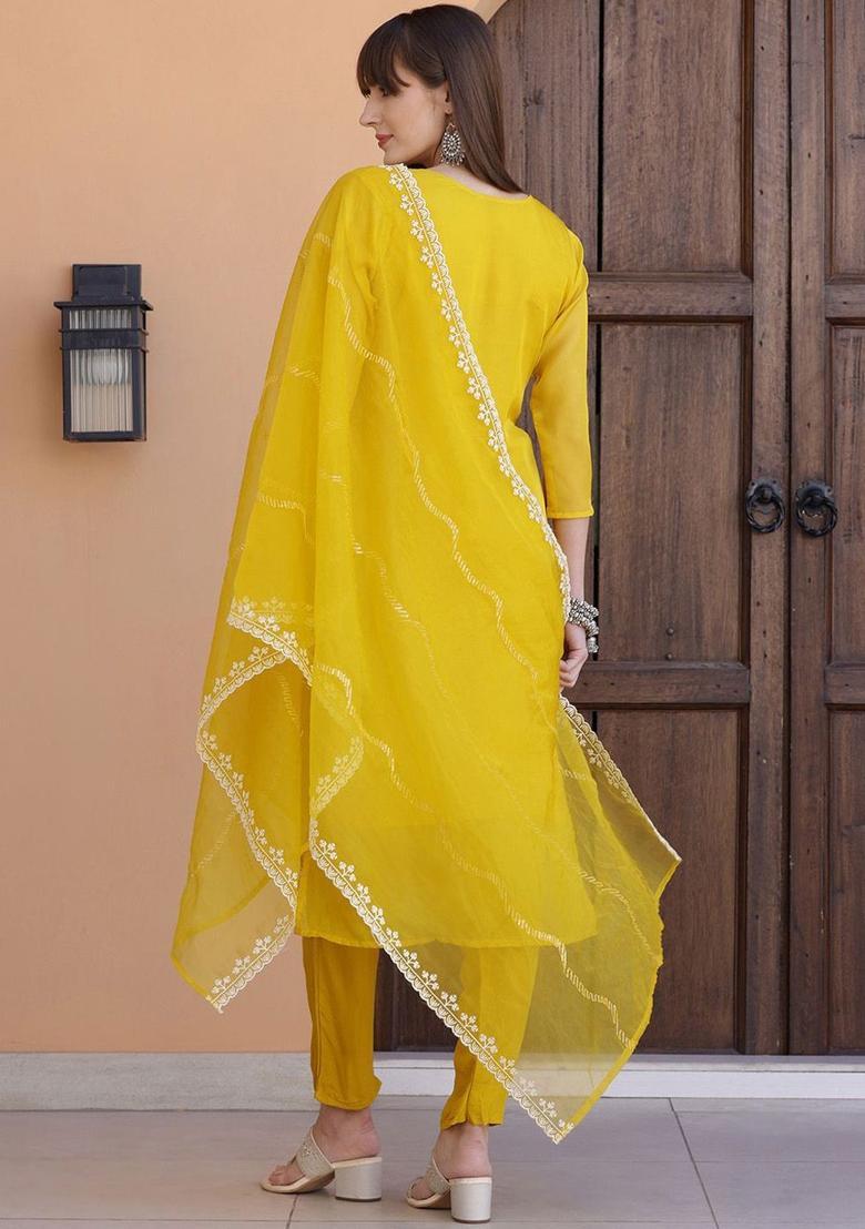 Yellow Solid Shantoon Kurta Set - Indya