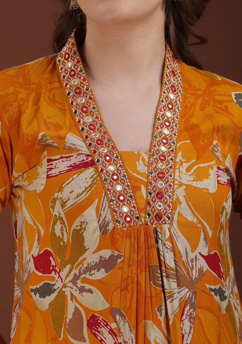 Mustard Solid Viscose Rayon Kurta Set - Indya