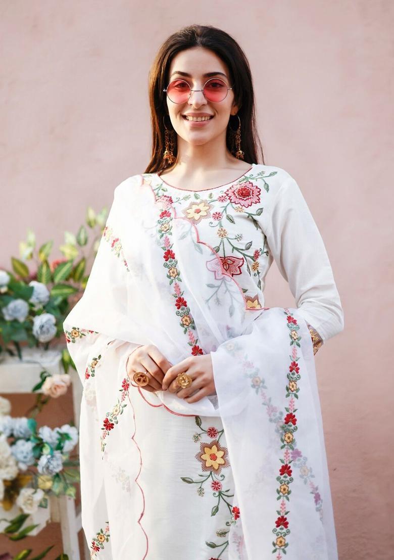 White Solid Cotton Blend Kurta Set - Indya