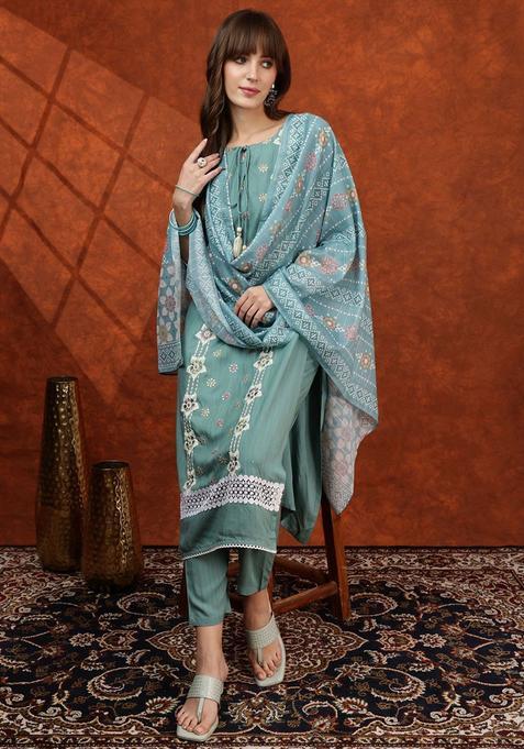 Blue Solid Viscose Rayon Kurta Set