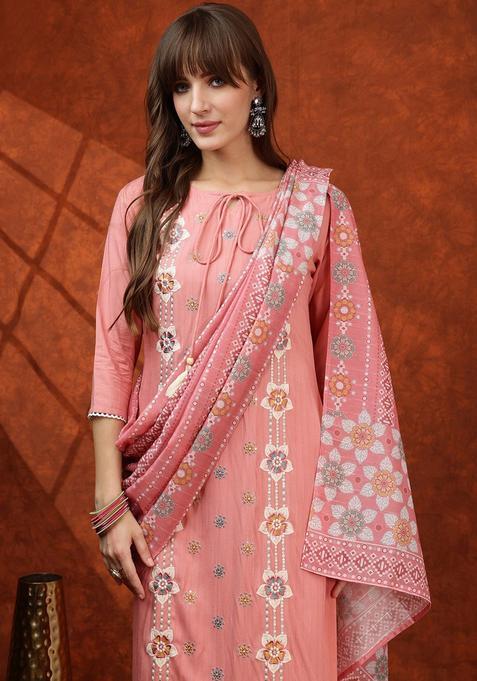 Pink Solid Viscose Rayon Kurta Set