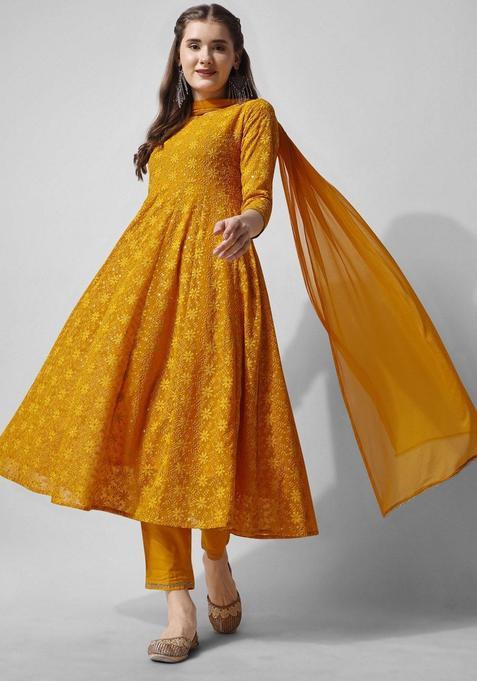 Mustard Solid Viscose Rayon Kurta Set