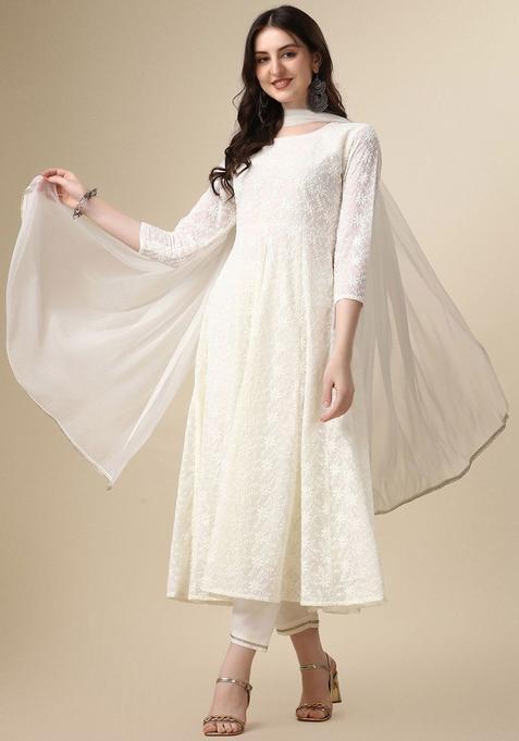 White Solid Viscose Rayon Kurta Set