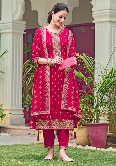 Pink Embroidered Silk Blend Kurta Set