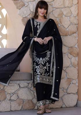 Black Solid Shantoon Kurta Set