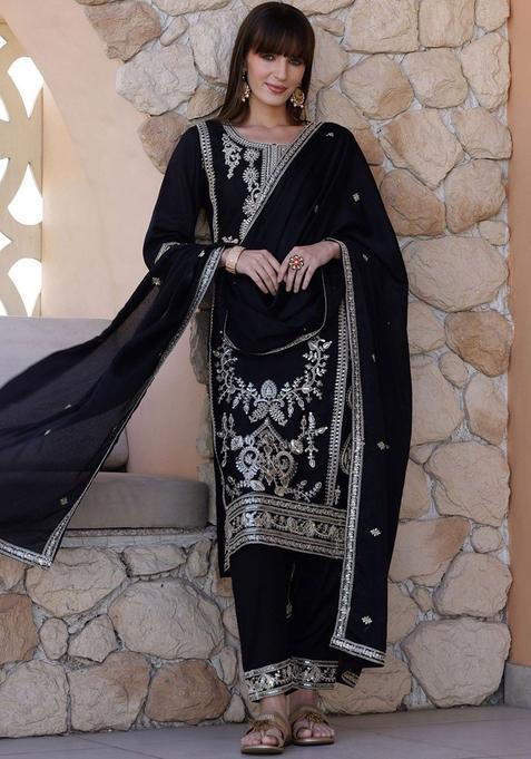 Black Solid Shantoon Kurta Set