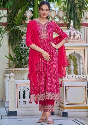 Pink Embroidered Viscose Rayon Kurta Set