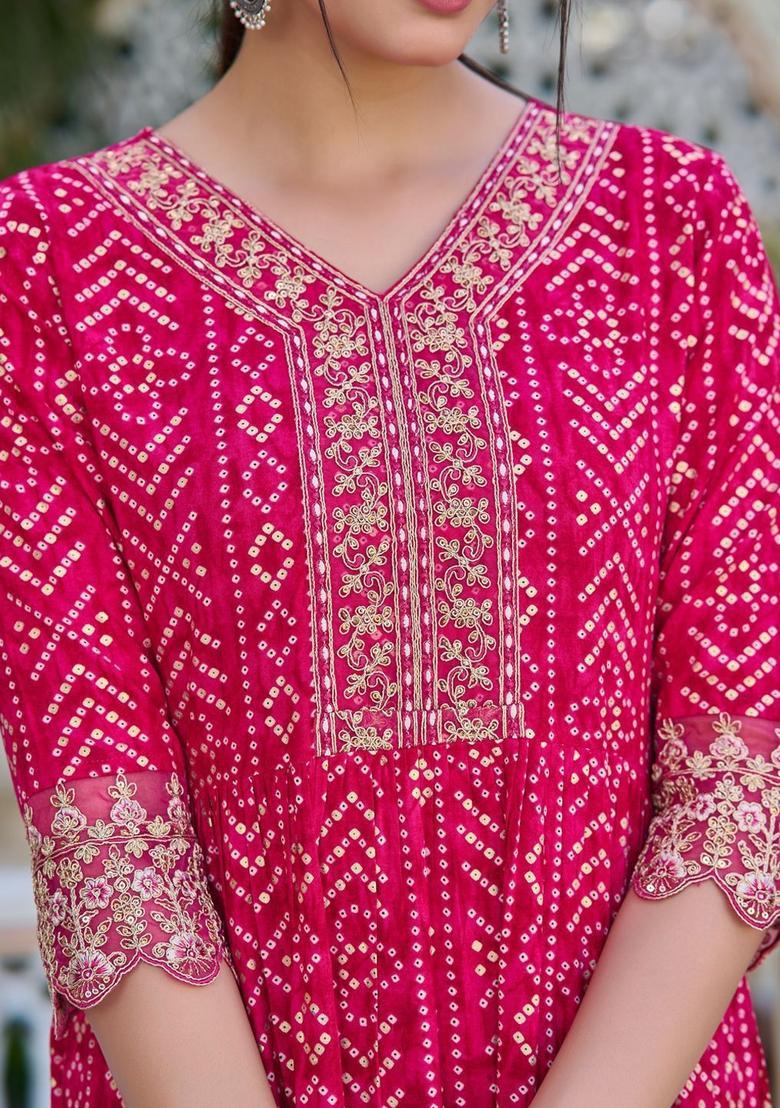 Pink Embroidered Viscose Rayon Kurta Set - Indya