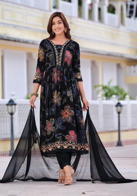 Black Solid Viscose Rayon Kurta Set