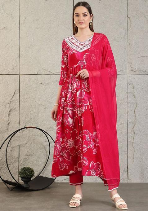 Pink Self Design Viscose Rayon Kurta Set