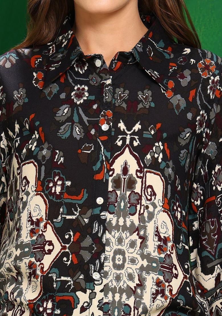 black Zari Work Silk Blend Kurta Set - Indya