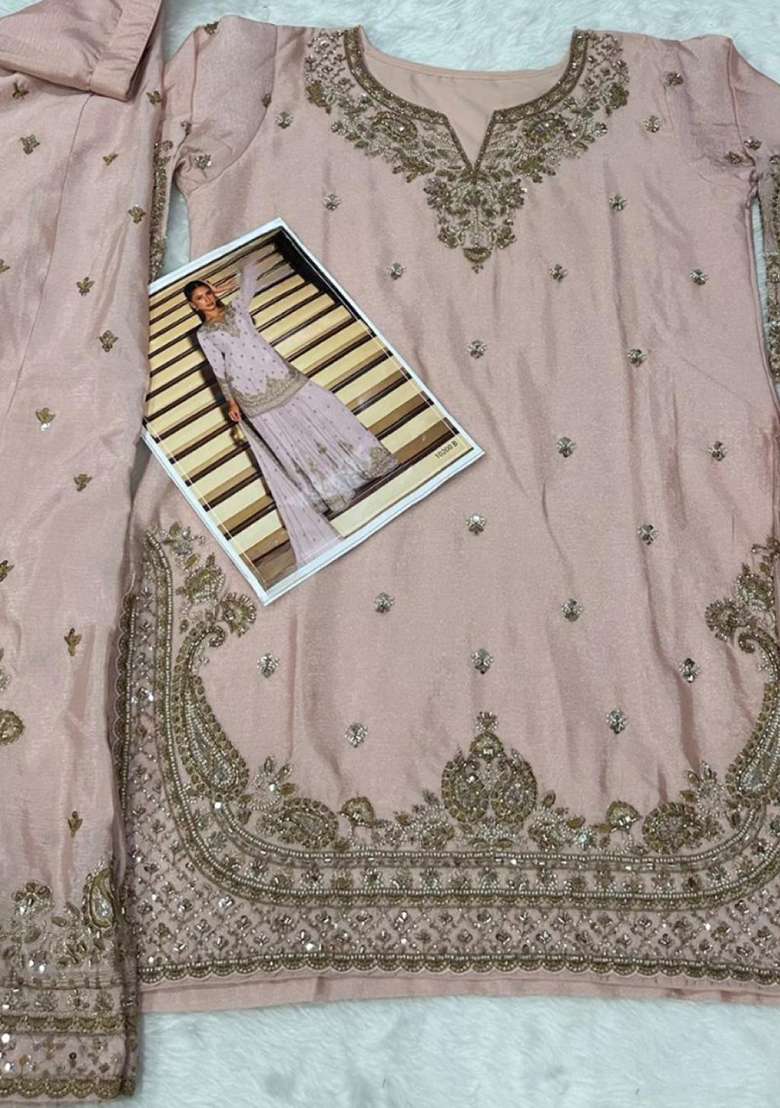 Pink Embroidered Silk Blend Sharara Set - Indya