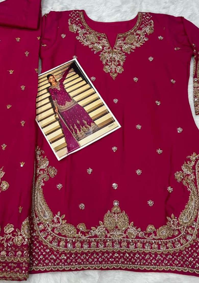 Rani Pink Embroidered Silk Blend Sharara Set - Indya