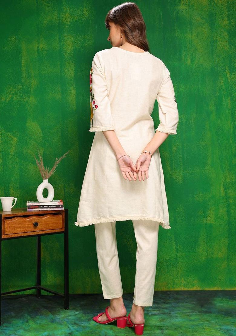 violet Zari Work Silk Blend Kurta Set - Indya