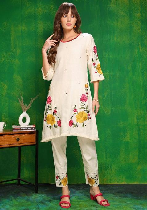 violet Zari Work silk Kurta Set