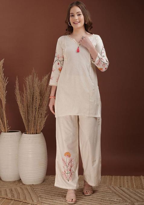 cream Zari Work shimmer Kurta Set