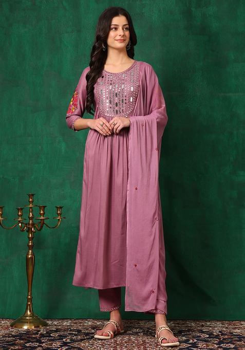 Lavender Solid Silk Kurta Set