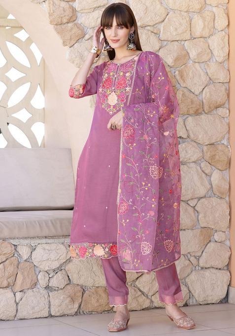Mauve Solid Shantoon Kurta Set