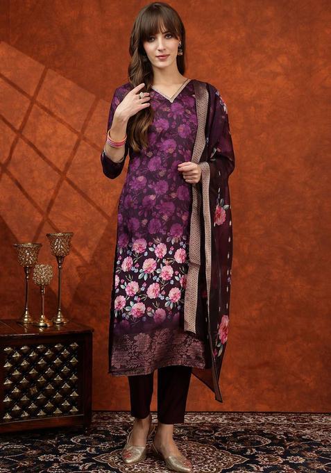 Magenta Solid Cotton Blend Kurta Set