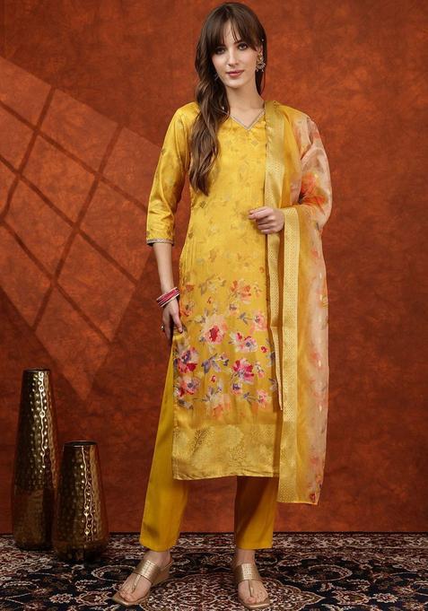 Yellow Solid Cotton Blend Kurta Set