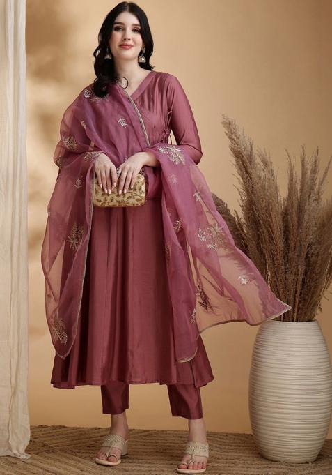Purple Solid Cotton Blend Kurta Set