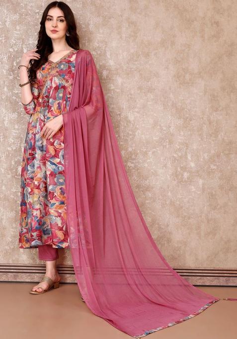 Pink Solid Viscose Rayon Kurta Set