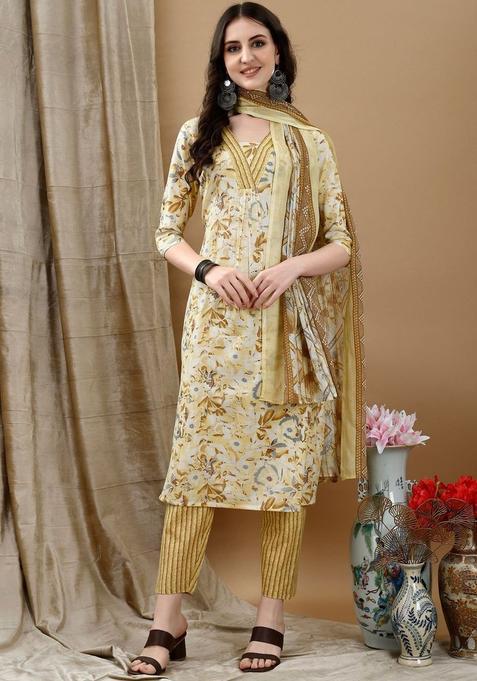 Yellow Striped Cotton Kurta Set