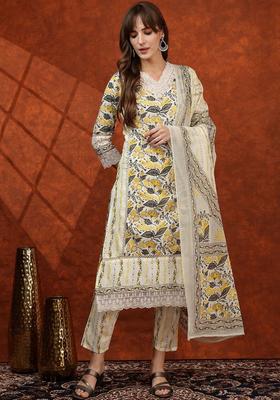Yellow Printed Cotton Kurta Set