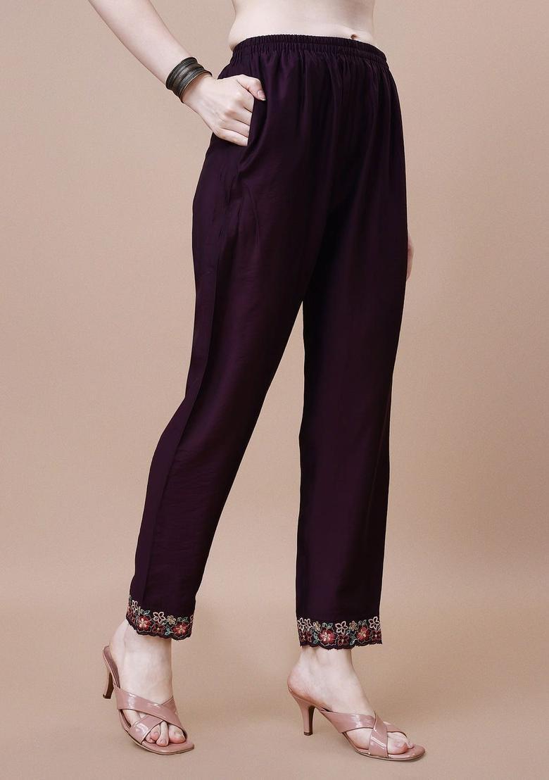 Purple Solid Silk Blend Kurta Set - Indya