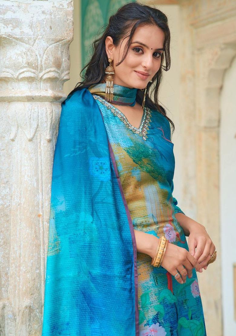 Blue Solid Shantoon Kurta Set - Indya