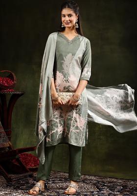 Green Solid Shantoon Kurta Set
